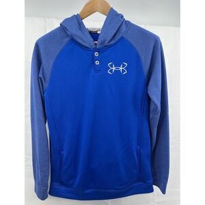 Under Armour Pullover Youth XL Blue Hoodie 1/4 Botton Logo Loose Fit Long Sleeve